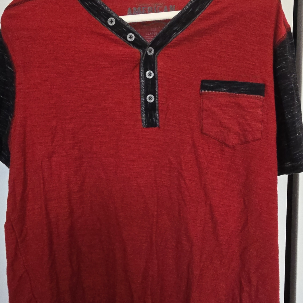 Red and Black Men's Henley Shirt